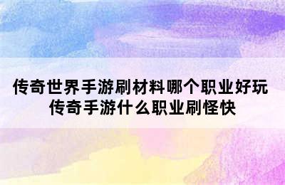 传奇世界手游刷材料哪个职业好玩 传奇手游什么职业刷怪快